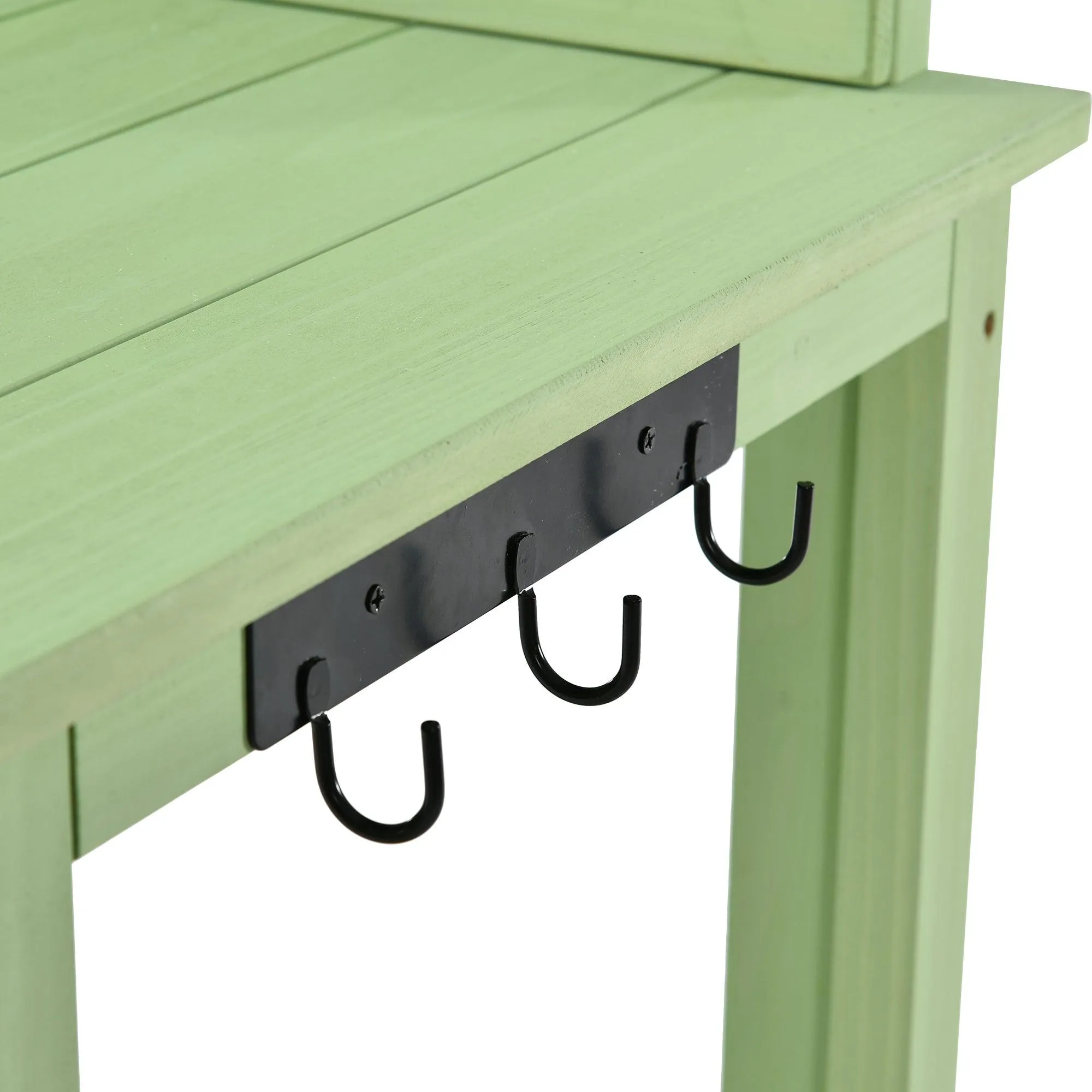 65inch Garden Wood Workstation Backyard Potting Bench Table with Shelves, Side Hook and Foldable Side Table,Green