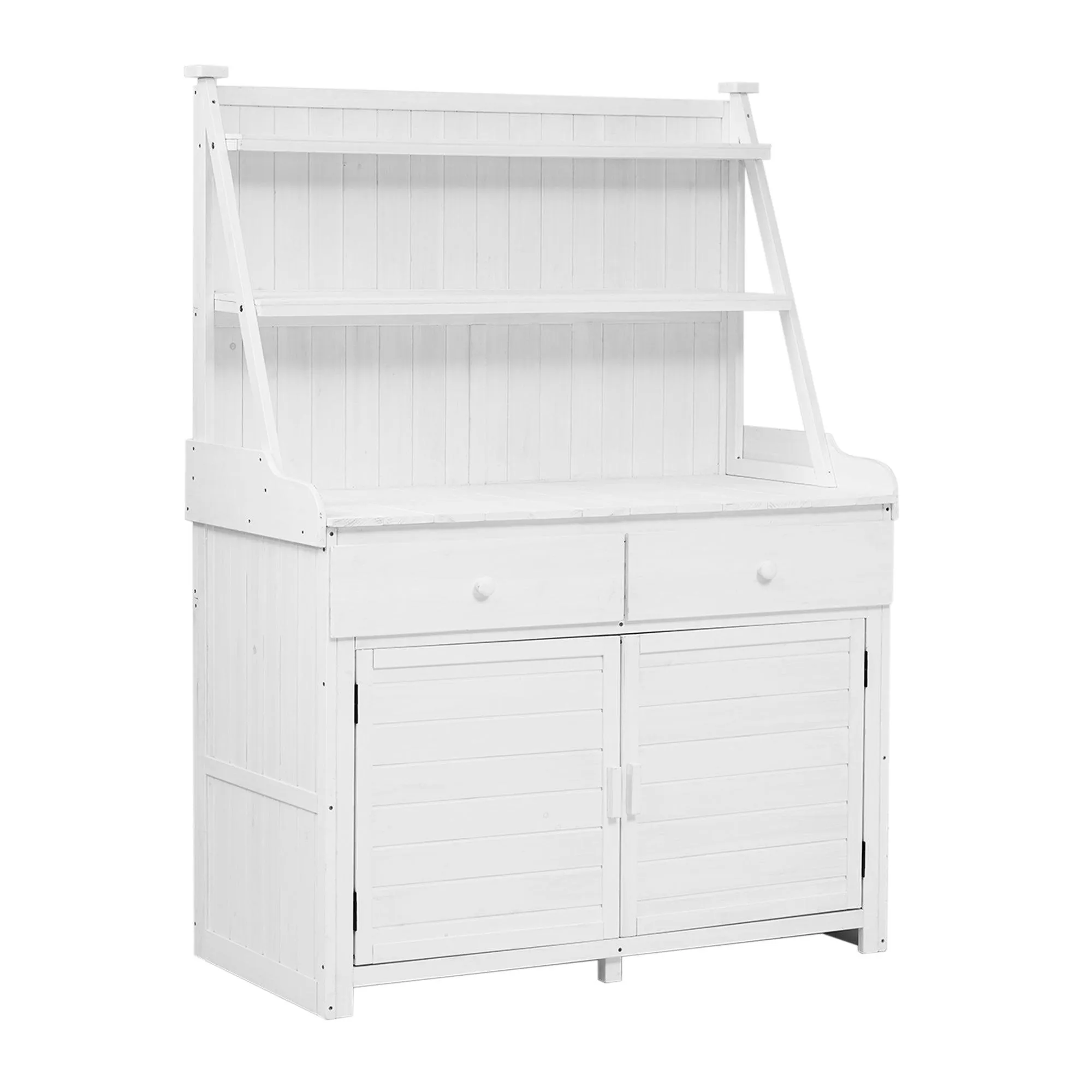 65" Garden Potting Bench Table: Fir Wood Workstation with Storage Shelf, Drawer, and Cabinet, White