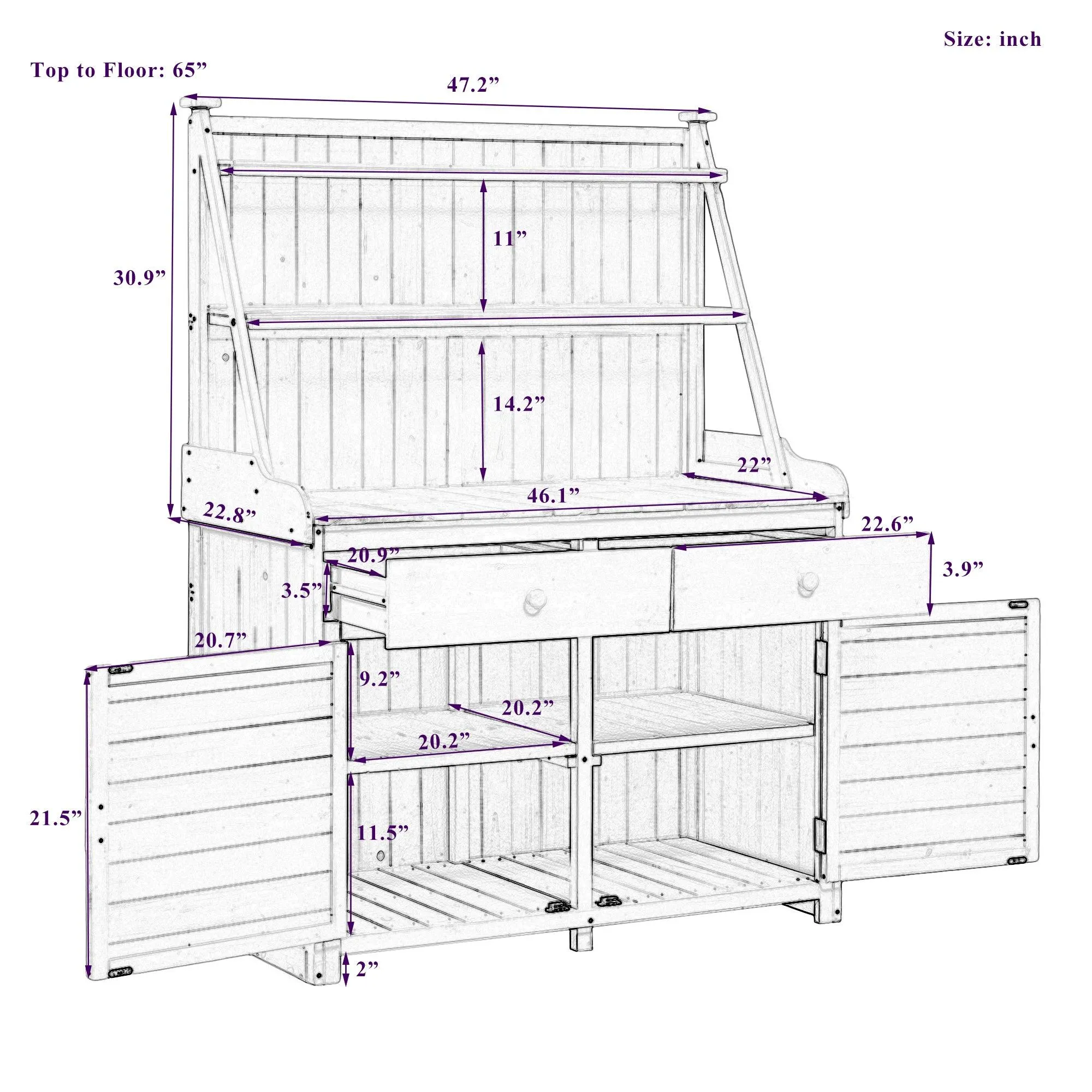 65" Garden Potting Bench Table: Fir Wood Workstation with Storage Shelf, Drawer, and Cabinet, White