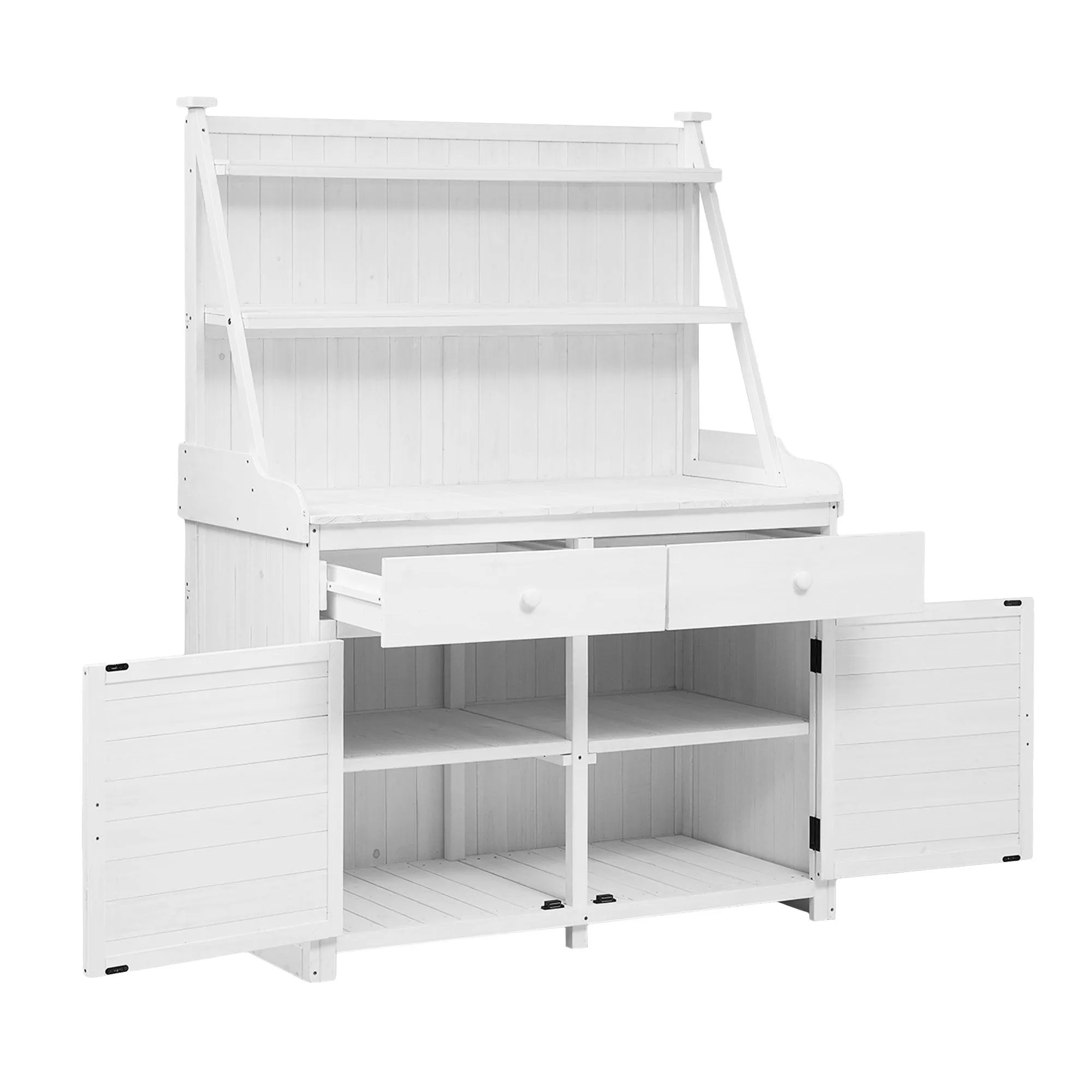 65" Garden Potting Bench Table: Fir Wood Workstation with Storage Shelf, Drawer, and Cabinet, White