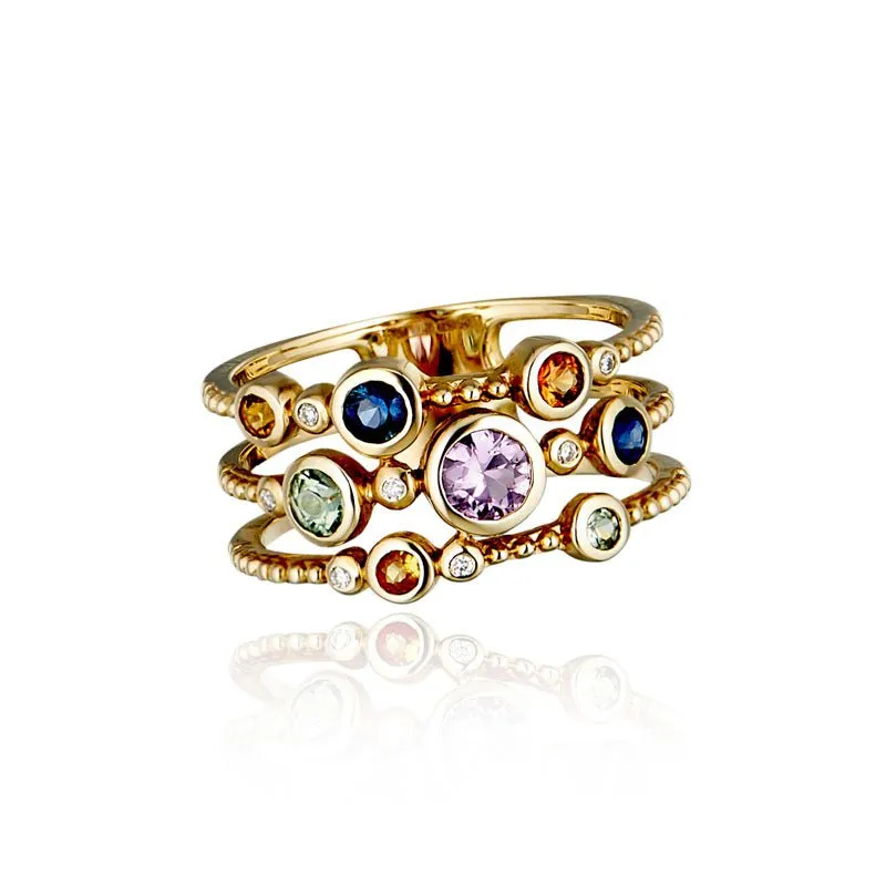 9ct Yellow Gold & Multi-Coloured Sapphire Multi-Stone Ring