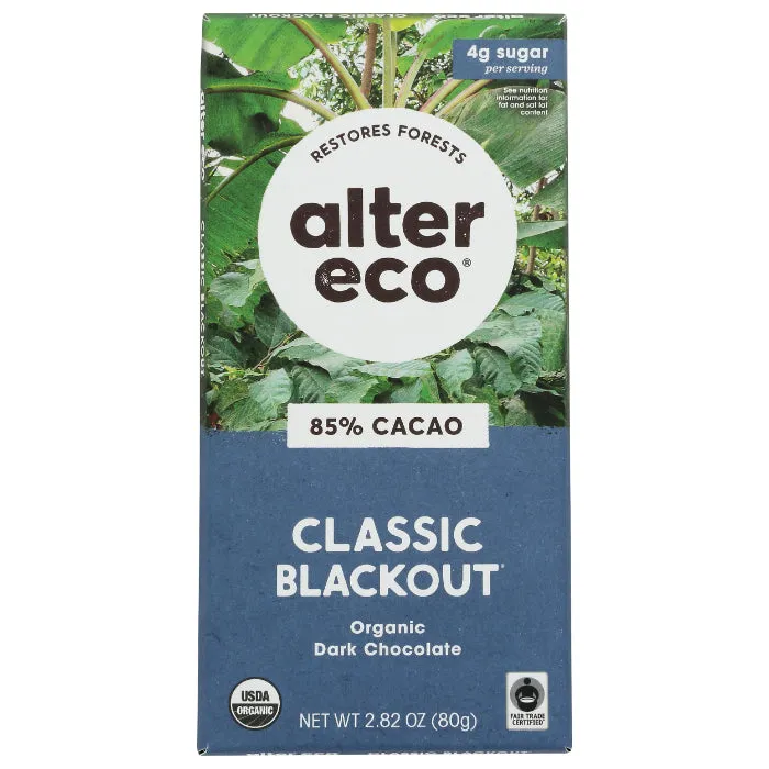 Alter Eco - Chocolate Dark Blackout 85% Organic, 2.82 Oz - Pack of 12