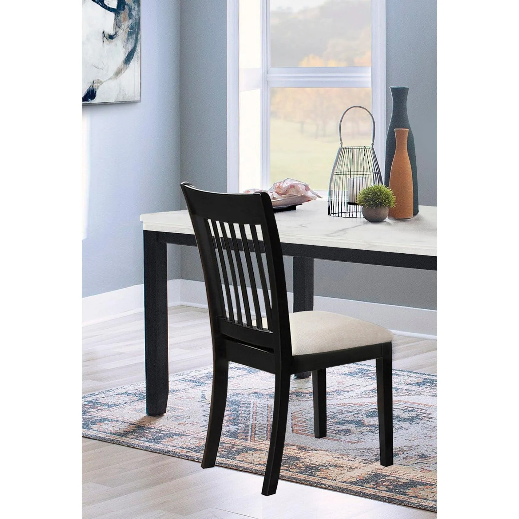 Black Dining Room Chairs Set of 2, Cushioned Seats with Wooden Backs