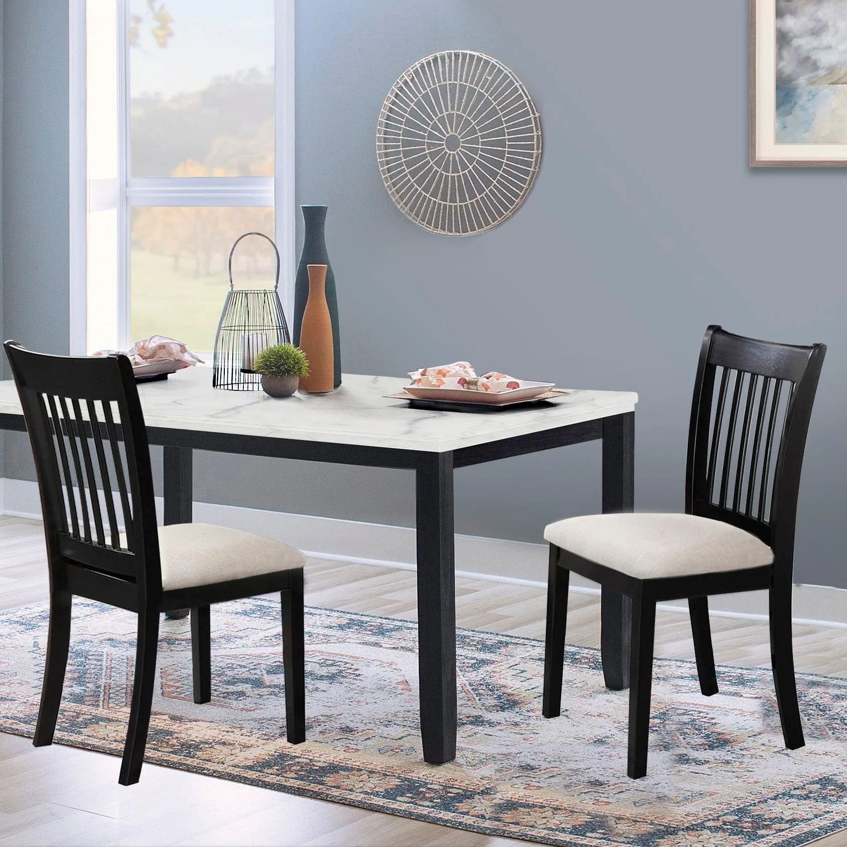 Black Dining Room Chairs Set of 2, Cushioned Seats with Wooden Backs