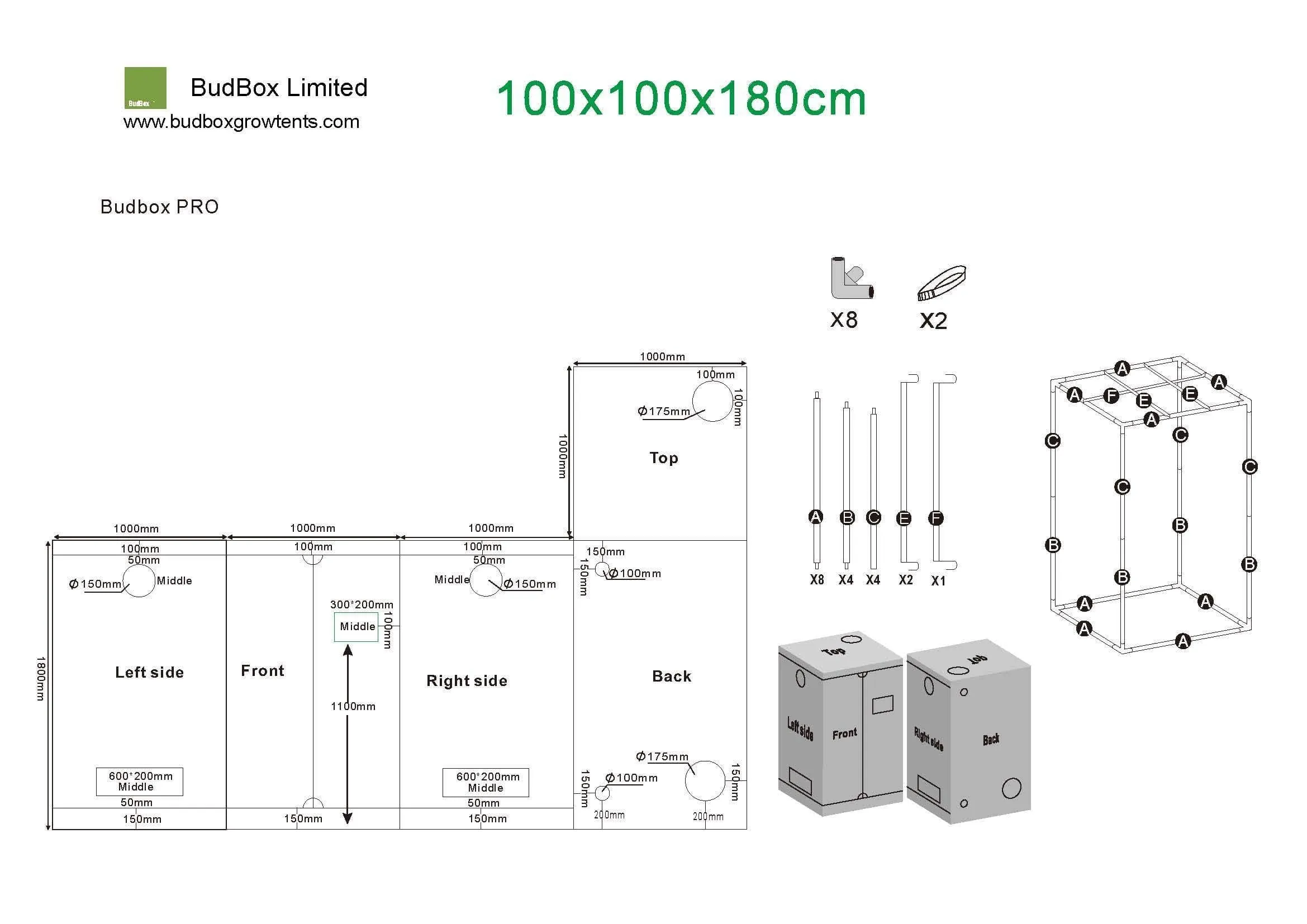 Bud Box Pro Tent Silver - 100 x 100 x 180cm