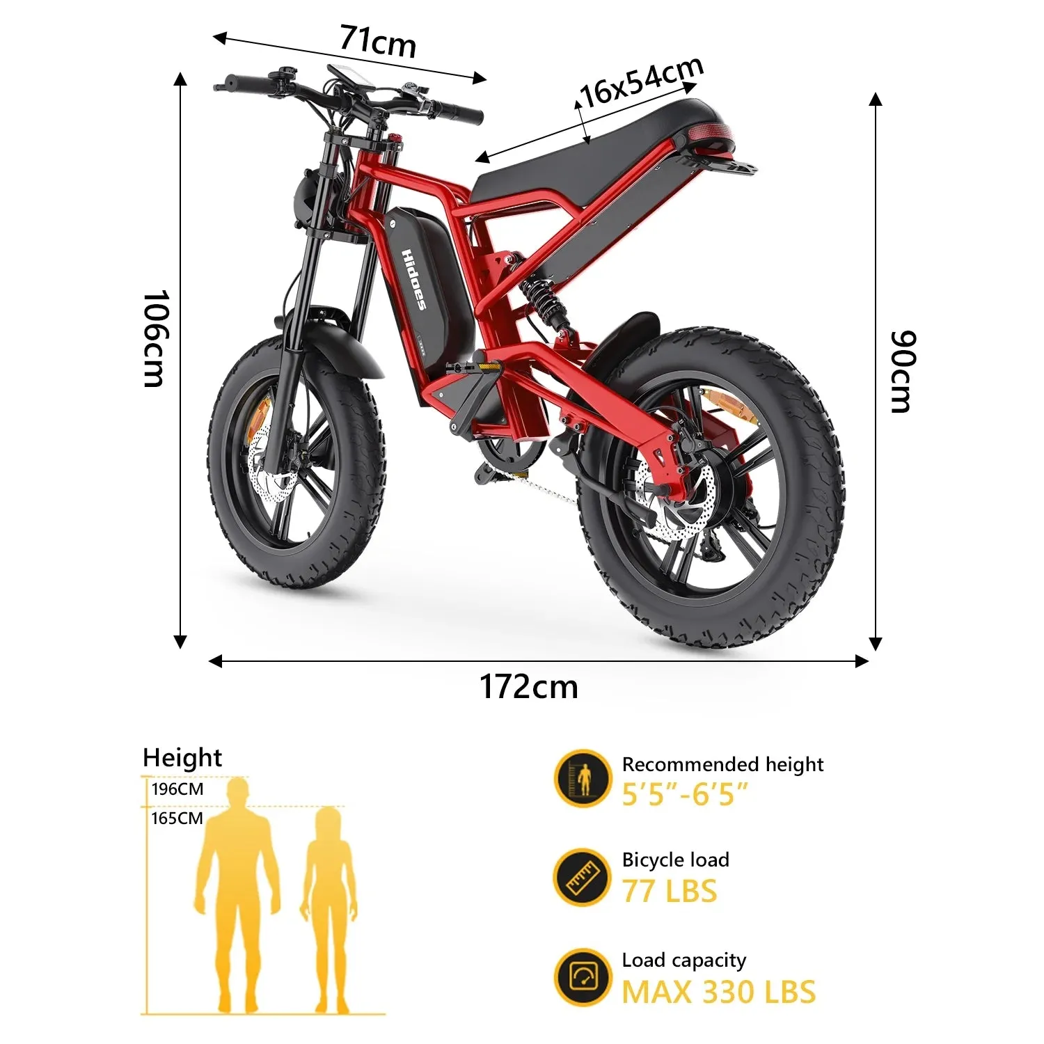 Electric Bike Mountain E-Bike for Adults with 20" Fat Tire, 1200W 7 Speeds Cruiser Ebike Adult Electric Bikes up to 32Mph & 43Miles, 330Lbs Capacity