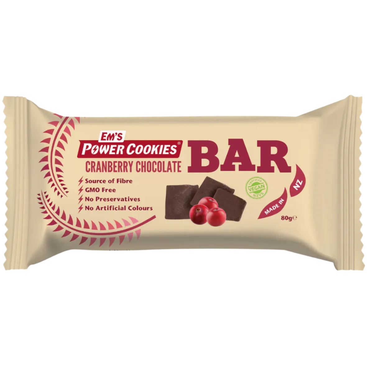 Em's Power Cookies - Energy Bars - Cranberry Chocolate (Vegan)