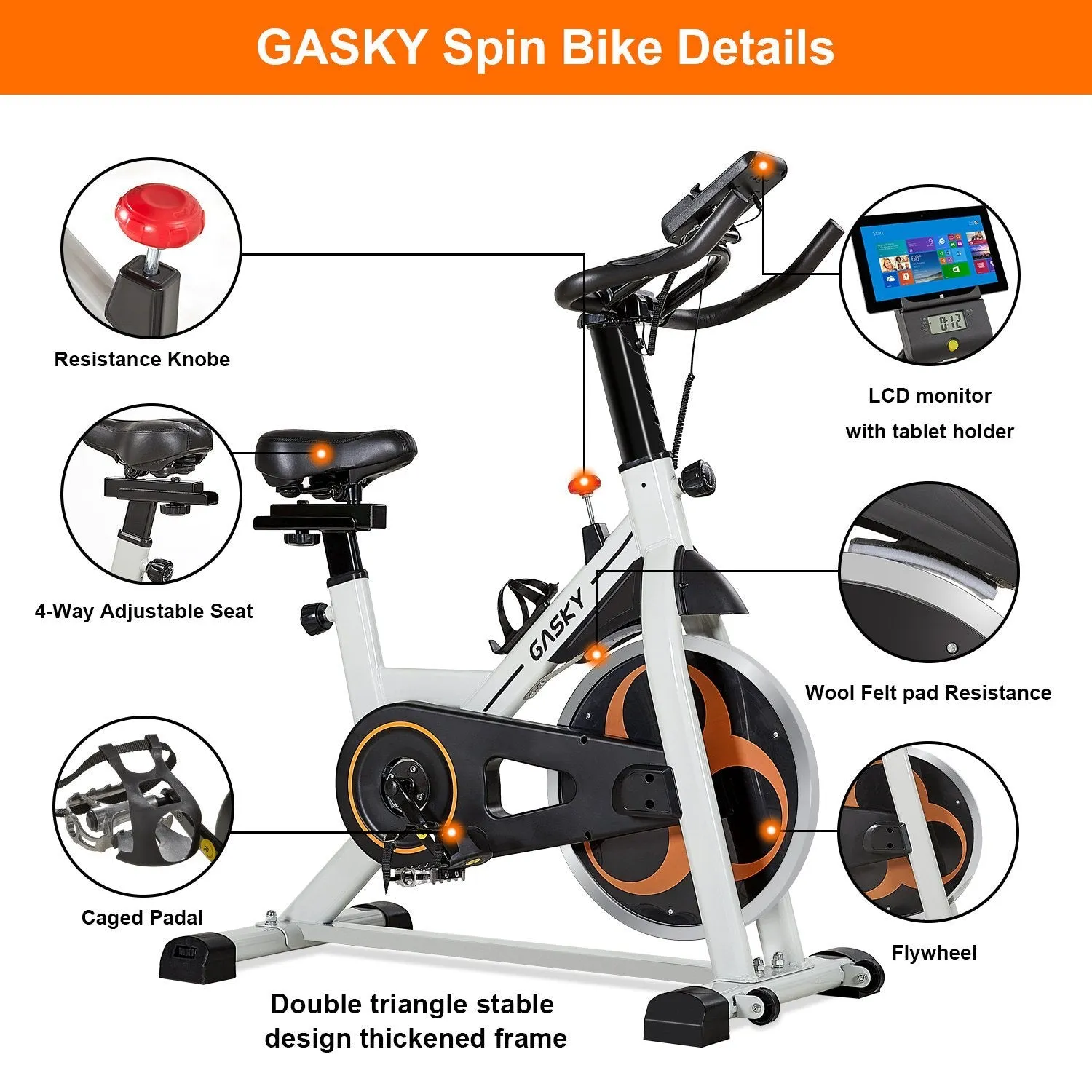 Indoor Exercise Bike Stationary Cycling Bike with LCD Monitor Tablet Holder, Comfortable Seat Cushion for Home Gym Office Use