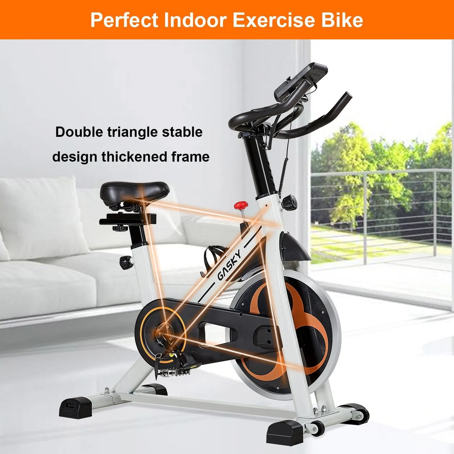 Indoor Exercise Bike Stationary Cycling Bike with LCD Monitor Tablet Holder, Comfortable Seat Cushion for Home Gym Office Use