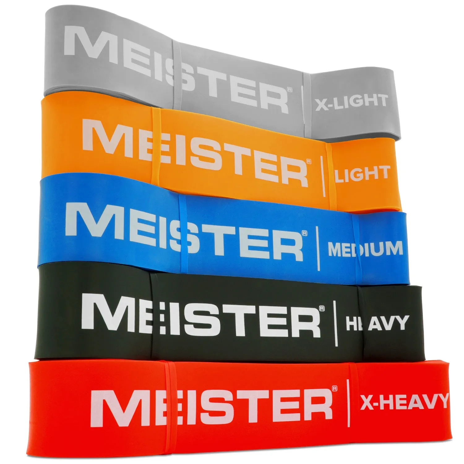 Meister X Band Comfort-Width 41" x 2" Resistance Bands - Complete 5 Band Set