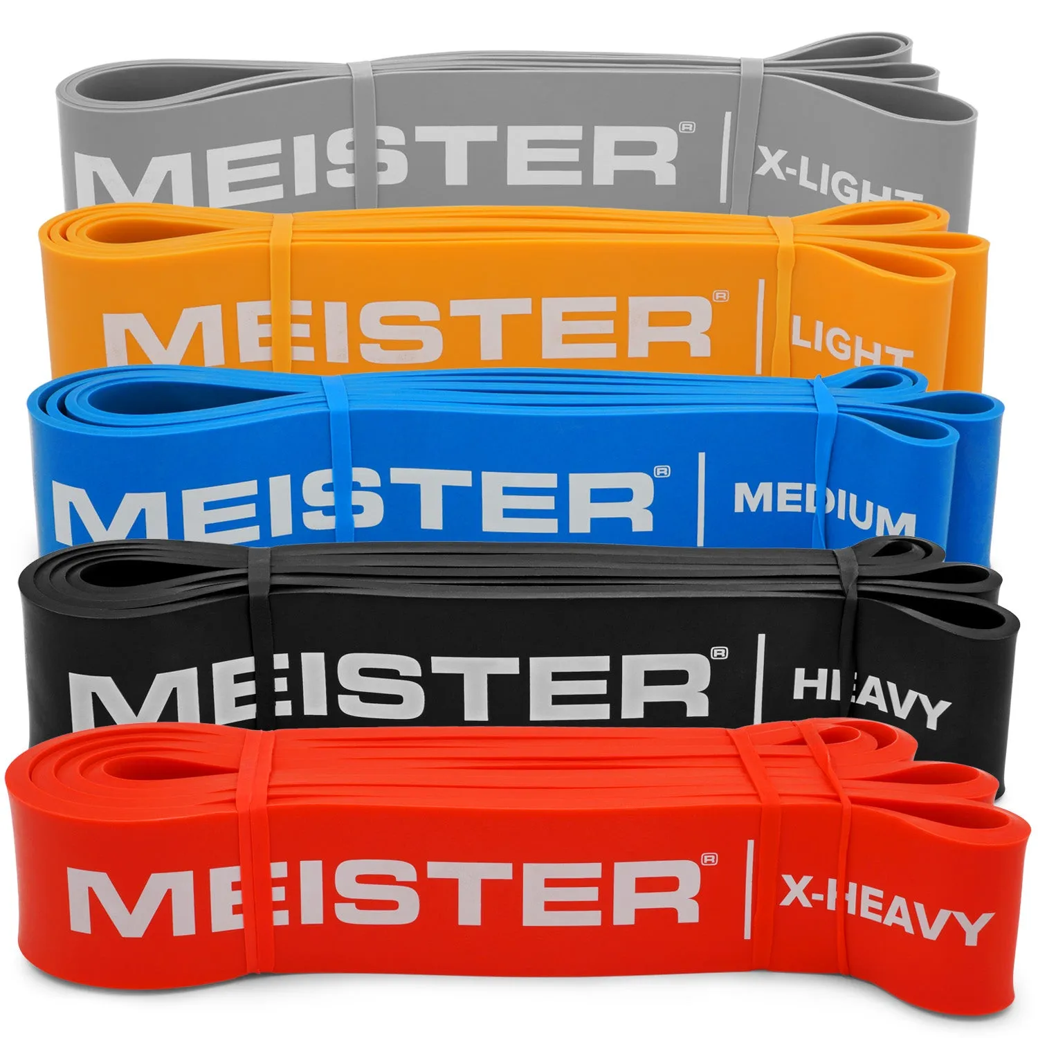 Meister X Band Comfort-Width 41" x 2" Resistance Bands - Complete 5 Band Set