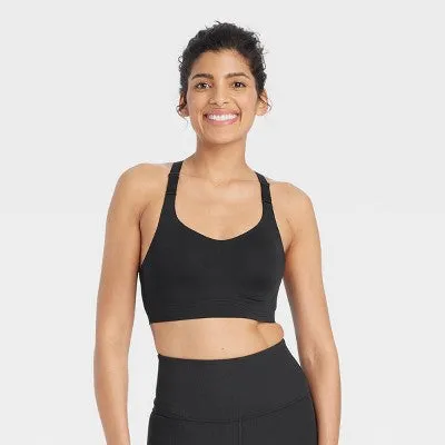 New - Women's Sculpt High Support Embossed Sports Bra - All In Motion Black L