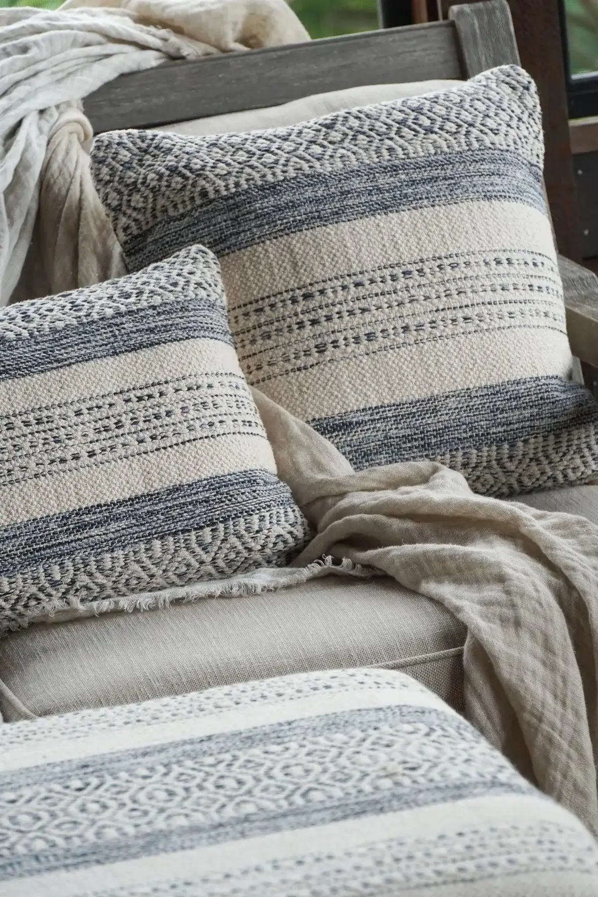 Pillow Case - Handwoven in indigo Stripes Design