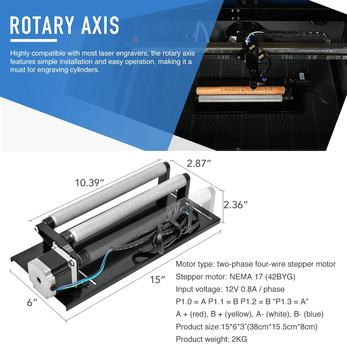 Rotary Axis Attachment for Laser Engraver Cutting Machine for Perfectly-Cylindrical Objects (Upgraded 2020 Model)