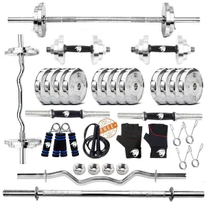 Steel Home Gym Set 40 kg with 3Ft Curl | 5Ft Straight Rod (23mm) | Pair Star nut Dumbbell Rods | Gym Equipment for Workout Fitness Exercise Kit