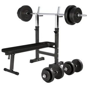 Weight Bench with 70KG Vinyl Weight Set - Black