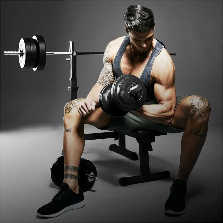 Weight Bench with 70KG Vinyl Weight Set - Black